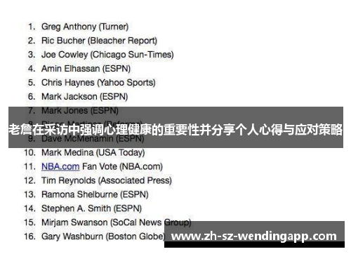 老詹在采访中强调心理健康的重要性并分享个人心得与应对策略