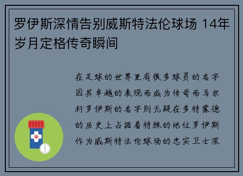 罗伊斯深情告别威斯特法伦球场 14年岁月定格传奇瞬间